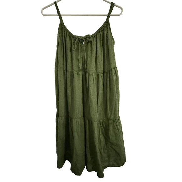 Old Navy Green Tiered Clip Dot Mini Swing Dress Size Small Petite - Picture 1 of 8